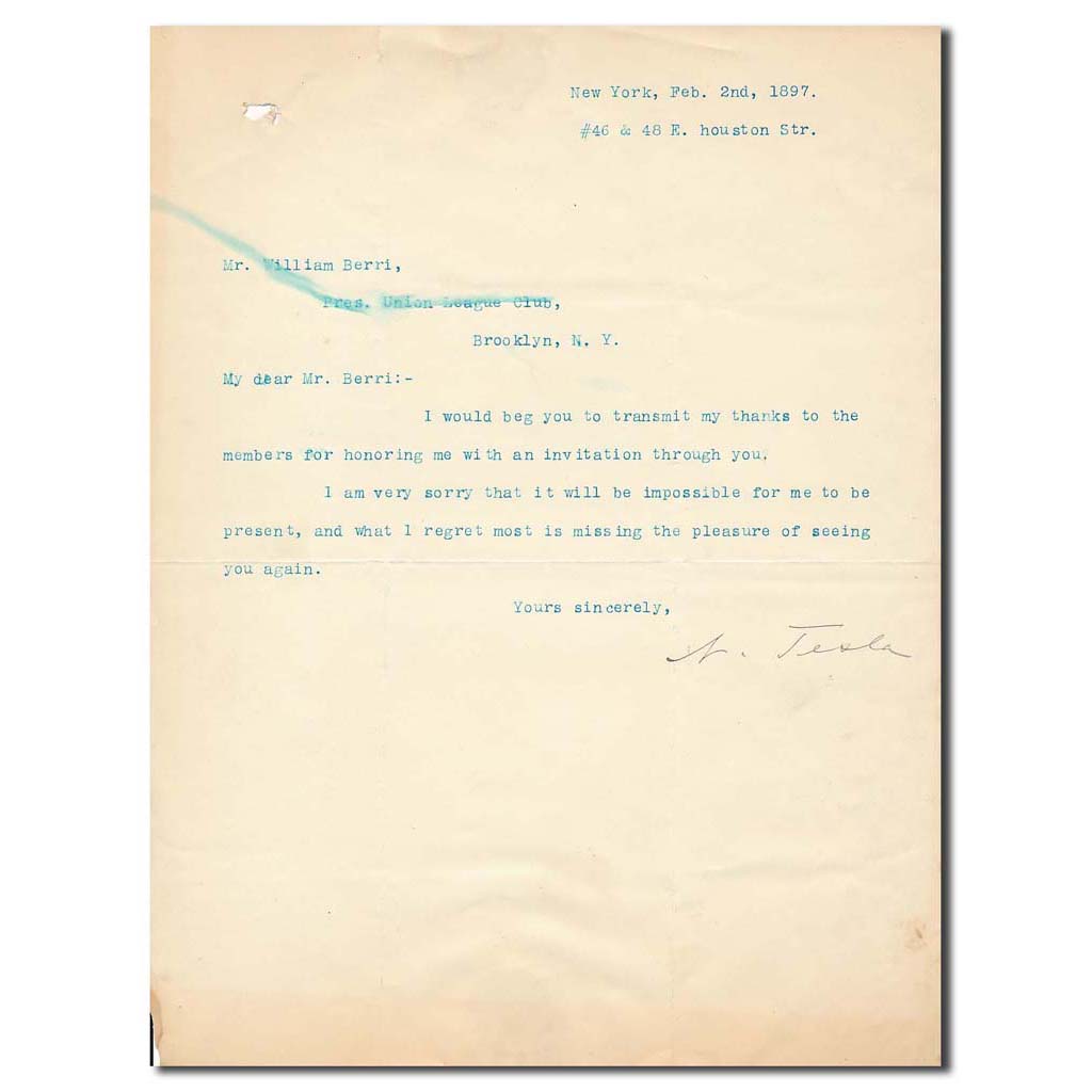 Nicola Tesla – 1897 signed letter