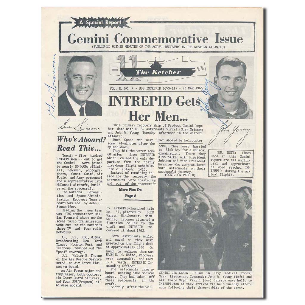 Gemini 3 – crewsigned USS Intrepid Newspaper