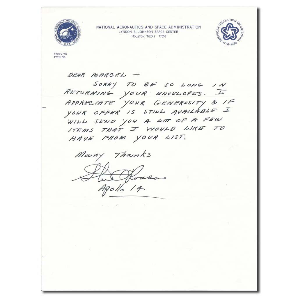 Stuart Roosa – NASA handwritten letter