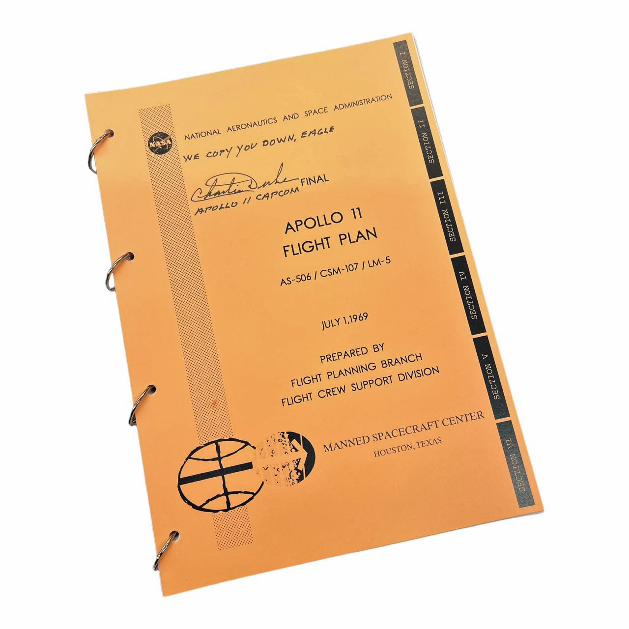 Apollo 11 replica flight plan – Charlie Duke